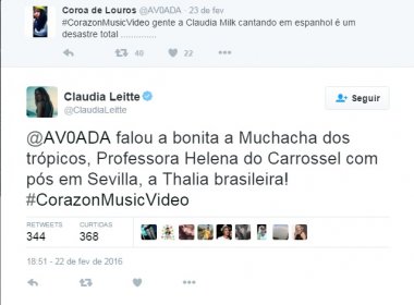 Internauta critica espanhol de Claudia Leitte e cantora rebate: ‘Falou a Thalia brasileira’