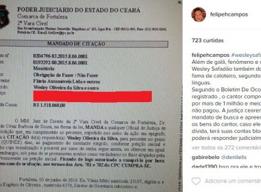 Wesley Safadão recebe intimação por dívida de R$ 1,5 milhão e é acusado de calote