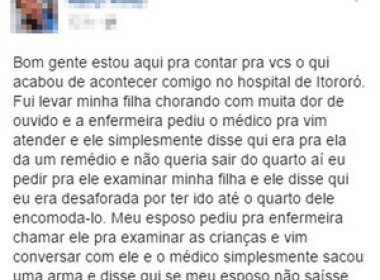 Itororó: Médico é afastado após sacar arma para pai de paciente